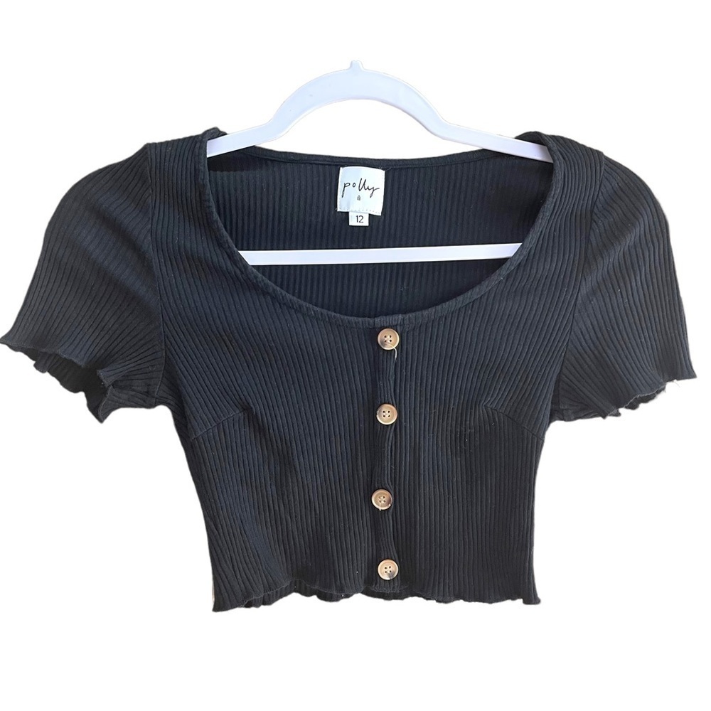 Princess Polly Crop Top Black with Tan Buttons Size 12 Small‎